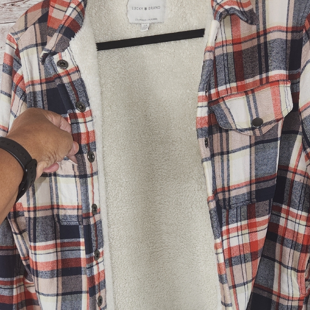 Lucky Brand Women's Plaid Utility Jacket - Red, Navy, Cream - Picture 5 of 10